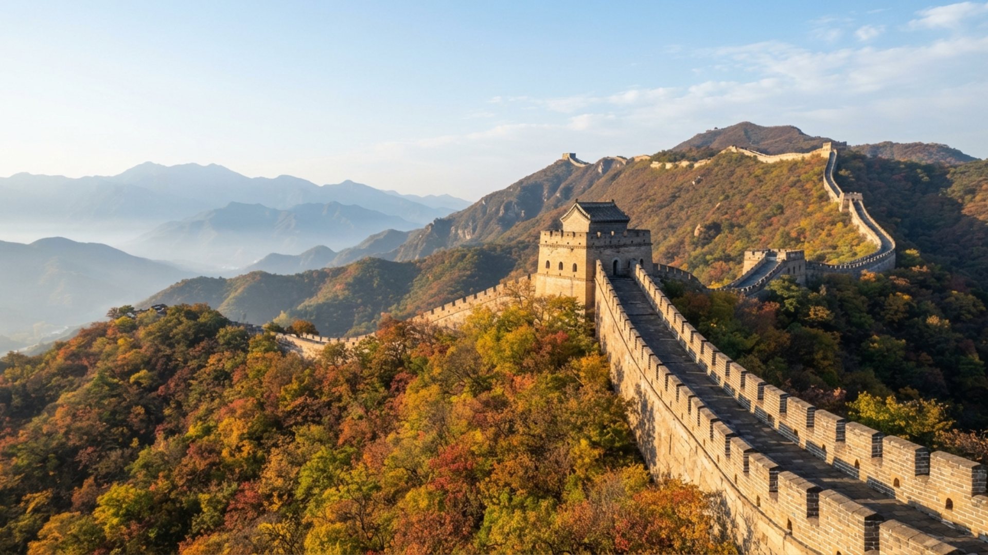 The Mutianyu Great Wall winding over autumn mountains